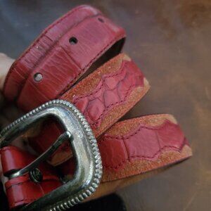 Vtg Ariat Western Belt 25-29" Crock Lizard Branded Unisex Ornate Buckle and Tip